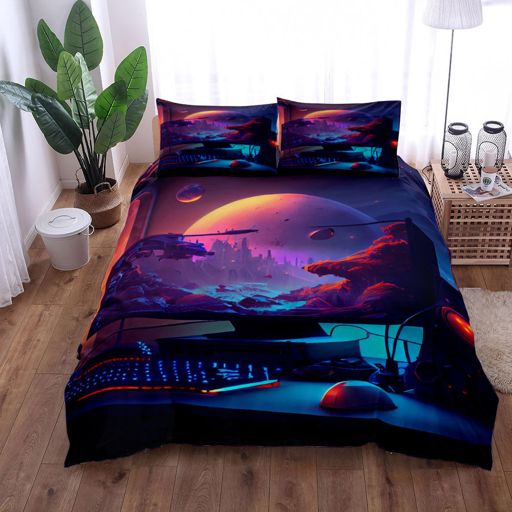 Gamepad Bed Printed Three-piece Set Bed Sheet Coverlet Pillow Case