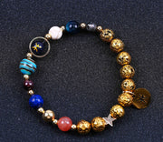 Twelve Constellations Bracelets Blue San Volcanic Rock Ancient & Gold Beaded Bracelet