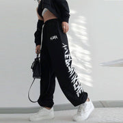 Womens Bottoms Black Drawstring Printing Sweatpants