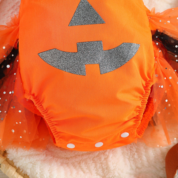 New Halloween Baby Jumpsuit Children's Funny Pumpkin Mesh Romper