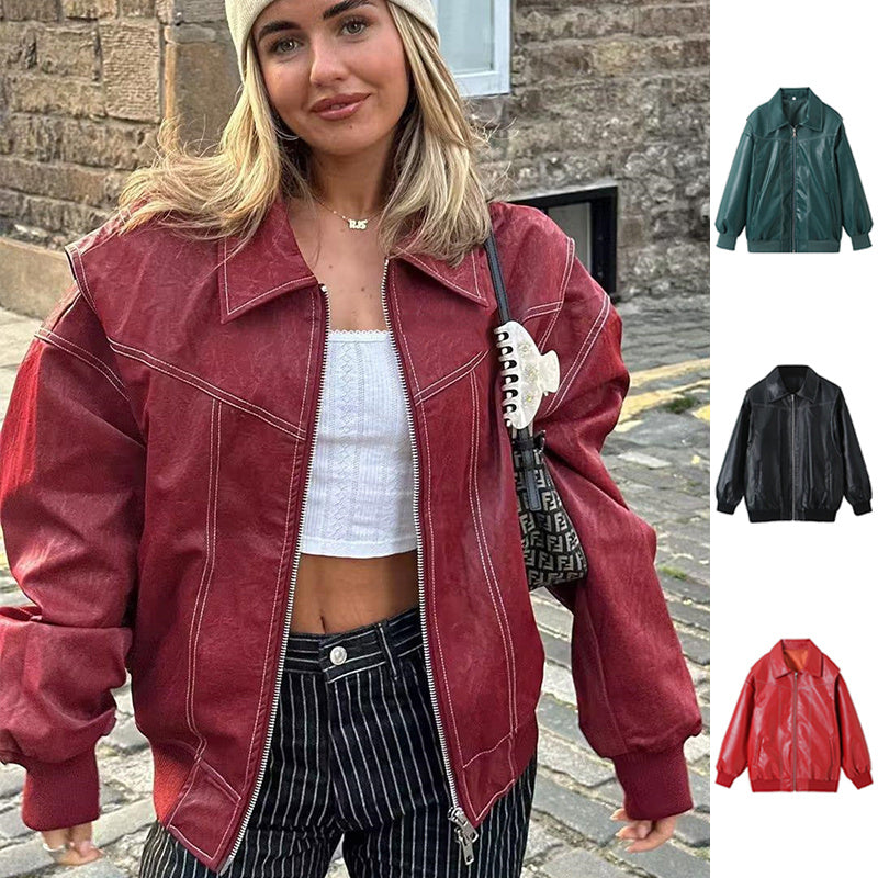 Motor Biker Leather Jacket Womens Clothing