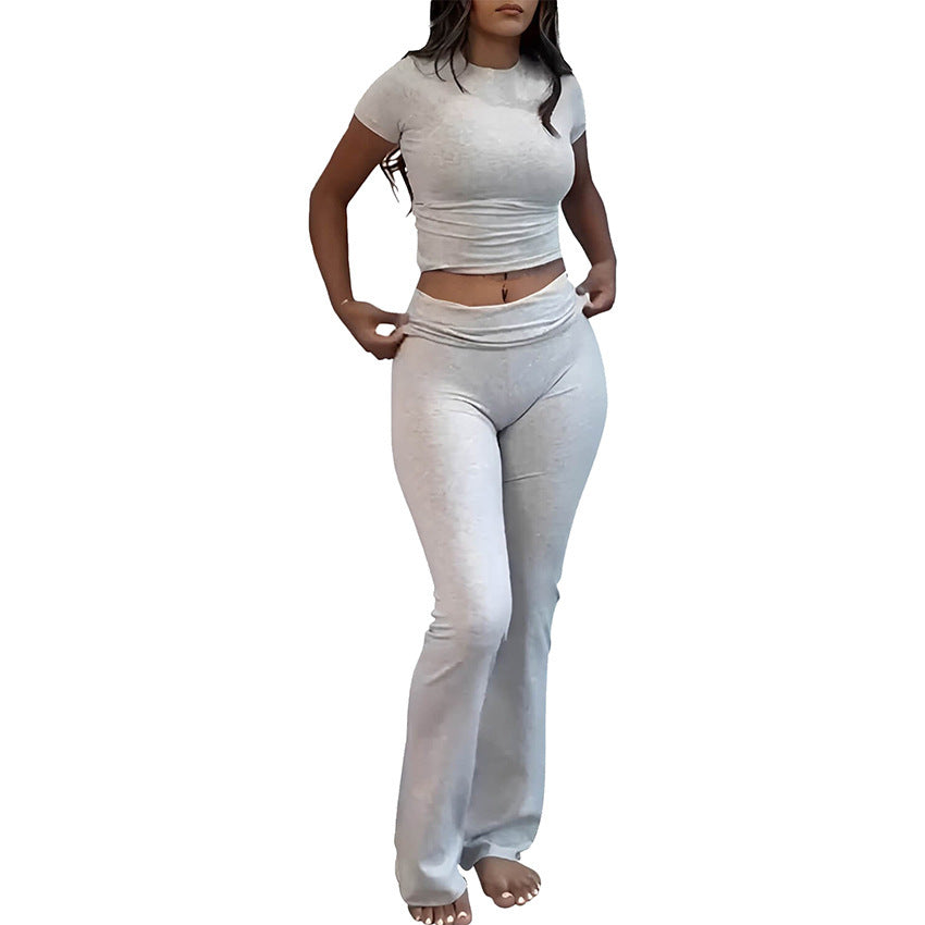 Casual Workout Top Low Waist Bell-bottom Pants Sportswear Suit
