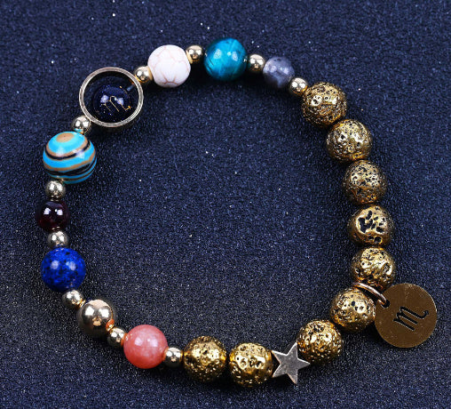 Twelve Constellations Bracelets Blue San Volcanic Rock Ancient & Gold Beaded Bracelet