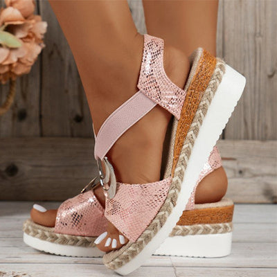 Women's Peep Toe Serpentine Wedges Sandals