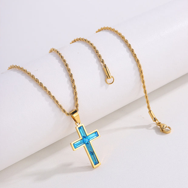 Fashion Jewelry European And American Ing Style Diamond Cross Necklace Unique No Color Fading